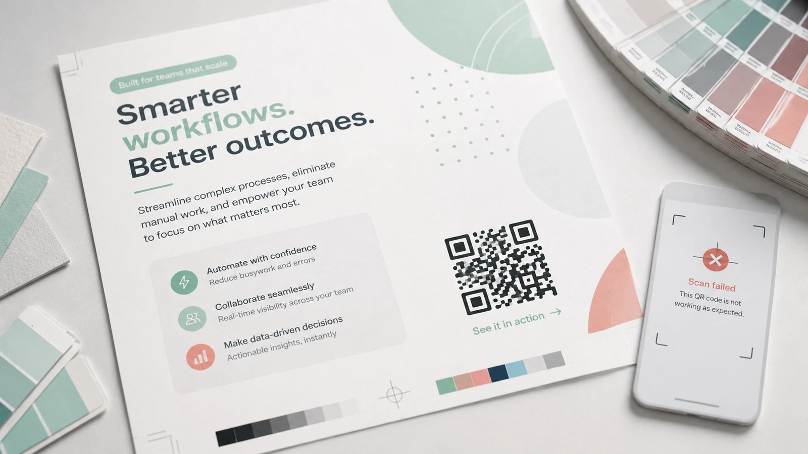 AI-generated flyer mockup with a QR code that looks polished but fails to scan