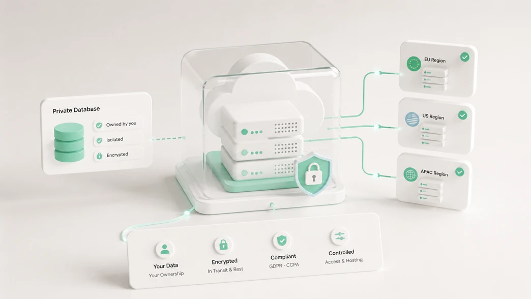 Private database and regional hosting options for data sovereignty