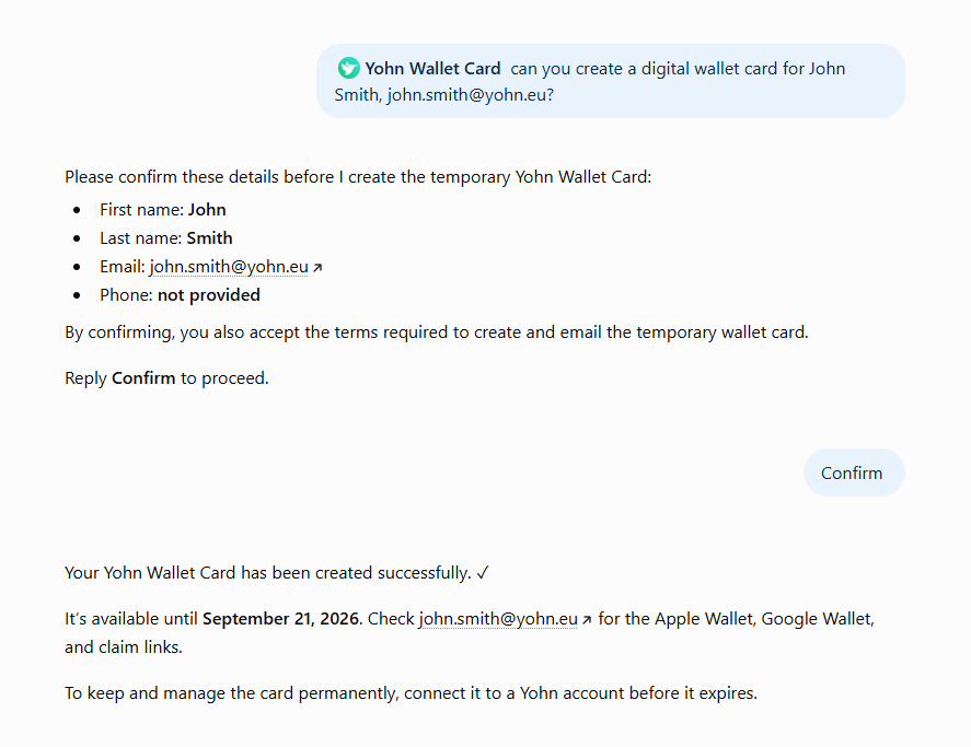 Creating a digital business card through a ChatGPT conversation