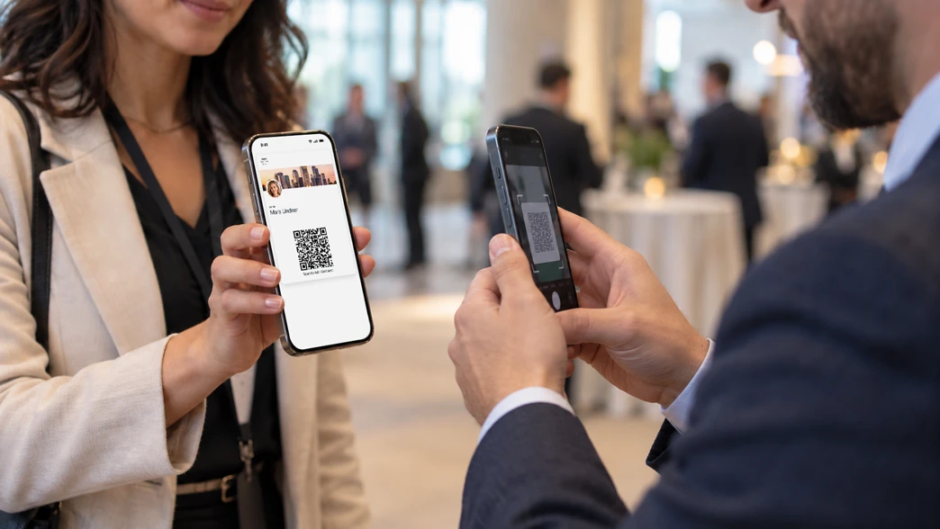 Professional preparing a digital business card before a meeting