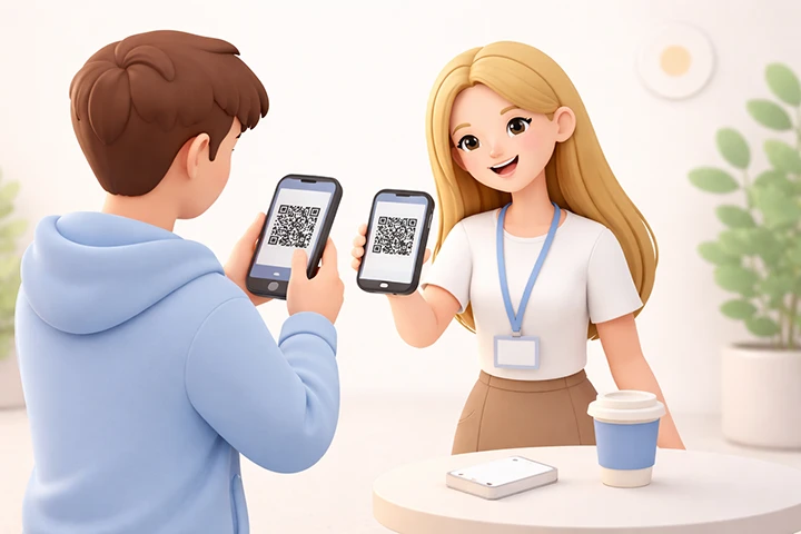 QR code digital business card networking between two professionals