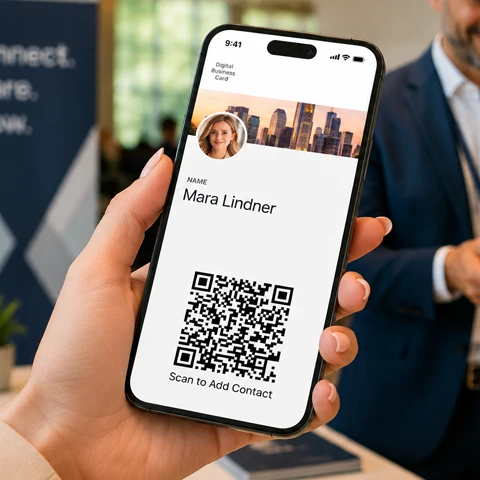 Digital business card stored in a mobile wallet