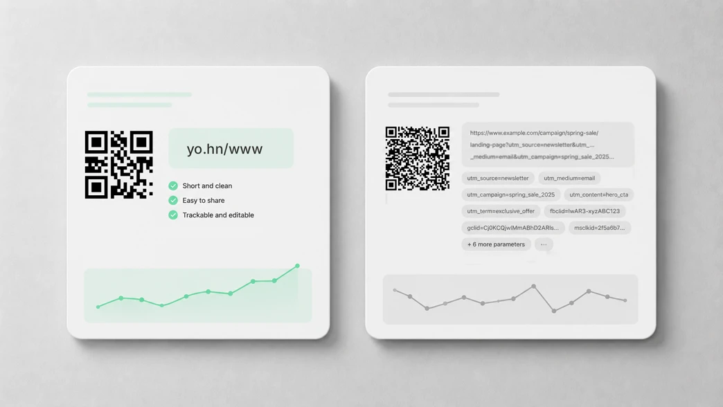 Short link QR campaign compared with an overloaded long URL campaign