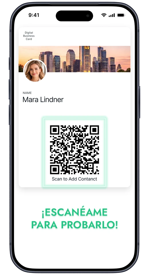 Tarjeta de visita digital de Yohn en una wallet móvil con un código QR para escanear